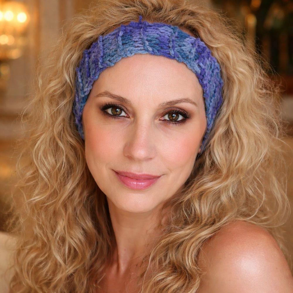Local artisan hand dyed Wool Mohair 2 inch wide headband stretchy Pale Iris OS
